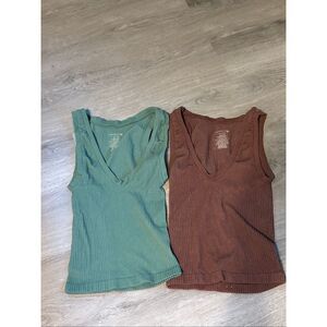 Free People Seamless Tank Top Bundle Green Brown Sz Medium/Large